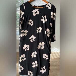 Tommy Hilfiger Sheath Dress Black Beige Floral 3/4 Sleeve Round Neck Size 8